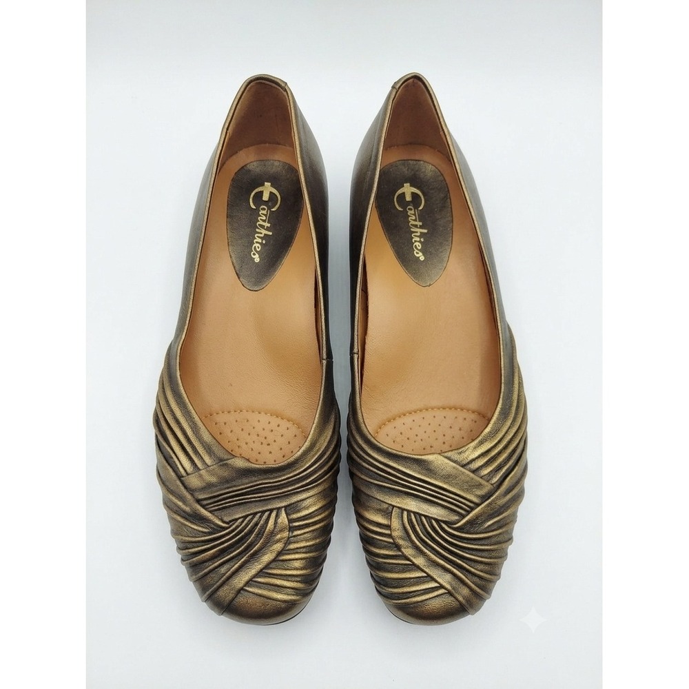 Earthies Vanya Brushed Gold Pleated Leather Ballet Minimalist Shoes Womens 9B